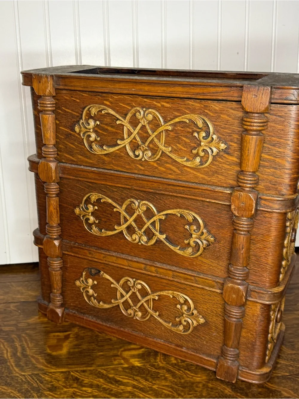 Antique Sewing Machine Drawer Cabinet: Carved Wooden Display Boxes, Ornate